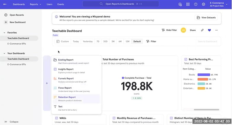 Mixpanel dashboard